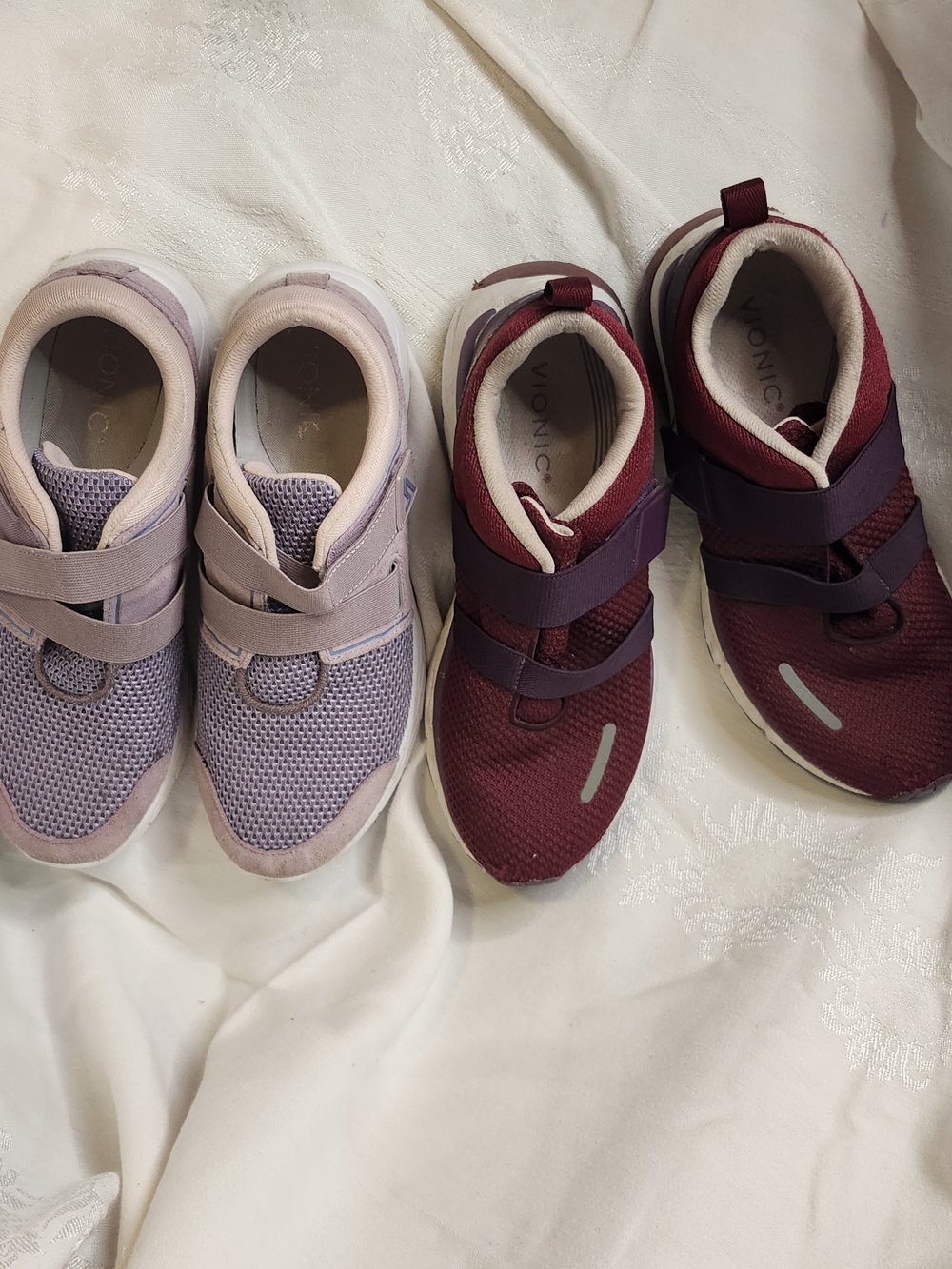 2 Pairs Of VIONIC Velcro Sneakers in Mauve and Burgundy